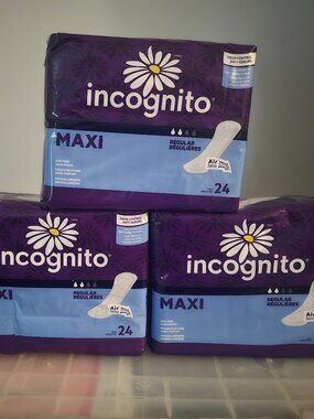 (3) Incognito Regular Maxi Pads 24 72